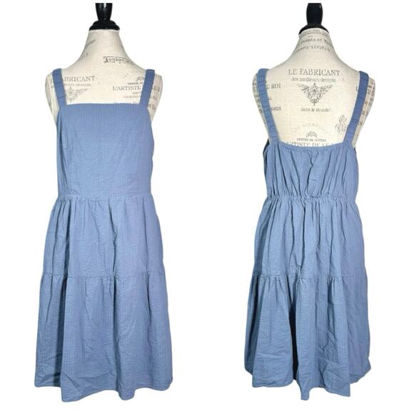Lucky Brand | Women | Slate Blue Seersucker Lined Tiered Tank Midi Dress | Sz XL - Picture 1 of 12